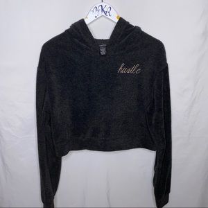 Black “hustle” Fuzzy Sweater Hoodie